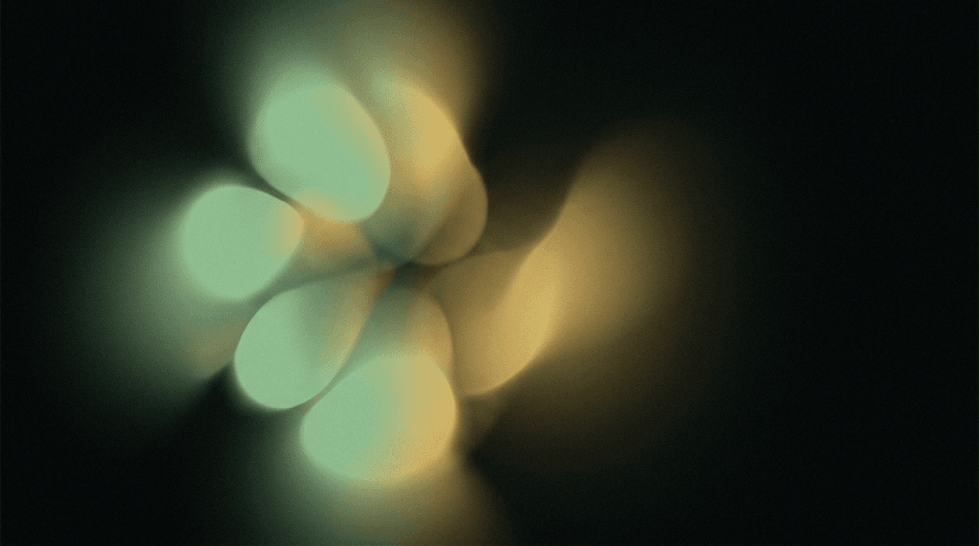 Abstract art: soft sage-green and gold light blooms — iCubeLabs' value of warmth